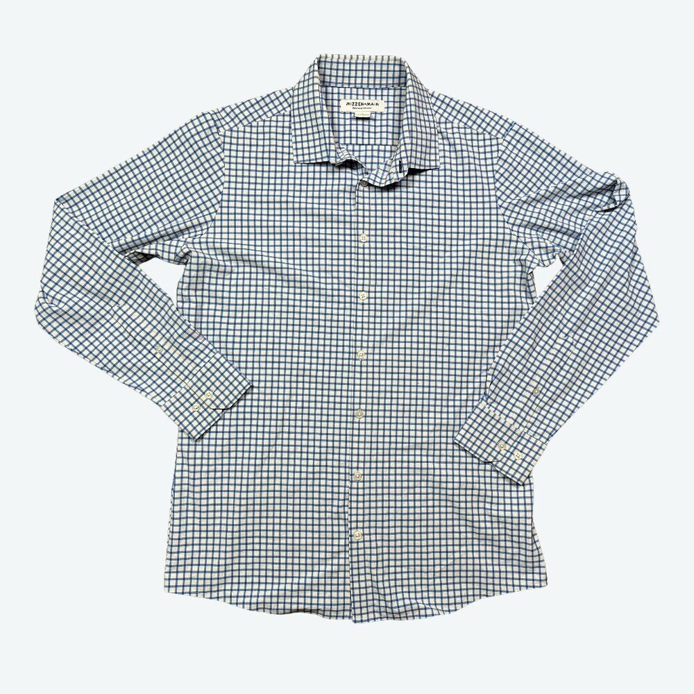 Mizzen+Main Performance Lightweight Window Pane Blue White Button Down Large